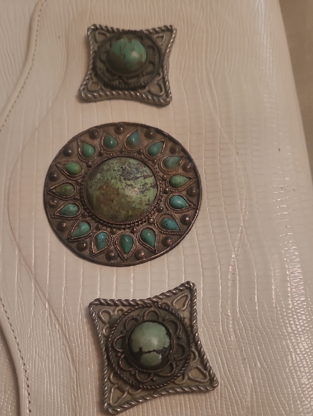 White Leather Croc Crossbody with Turquoise Medallion Accents - Picture 5 of 10